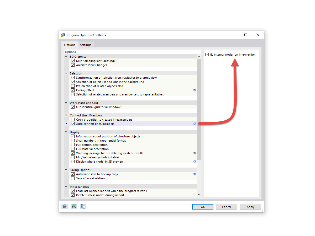 FAQ 005313 | Al modelar, utilizo la función "Conexión automática de líneas/barras". Sin embargo, RFEM 6 siempre crea un nodo de conexión del tipo "en barra".