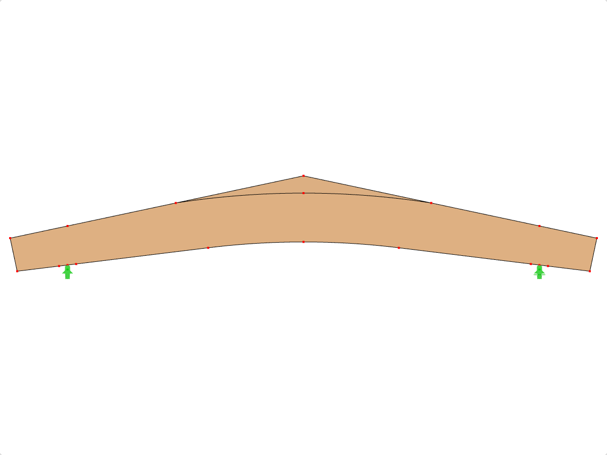 ID de modelo 614 | GLB0613 | Viga de madera laminada encolada | Curvada con pendiente | Altura variable | Simétrica | Salientes paralelos | Con cuña suelta en la cresta