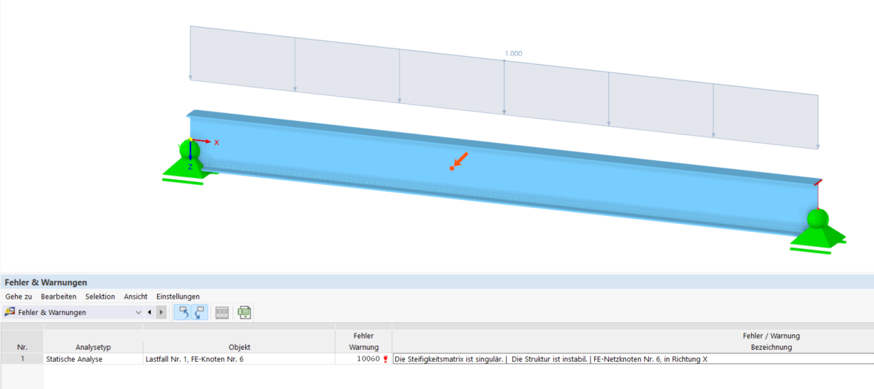 FAQ 005345 | Mi modelo en RFEM 6/RSTAB 9 es inestable. ¿Cuál podría ser el motivo?