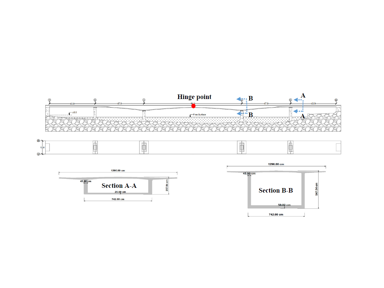 Fig. 1. Geometría y secciones del puente