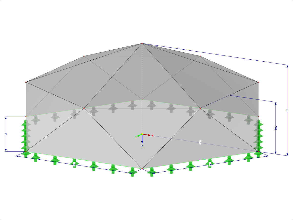 Modelo 000503 | FPC023-a | Sistemas de estructuras piramidales plegadas. Superficies triangulares plegadas. Plano de planta poligonal con parámetros