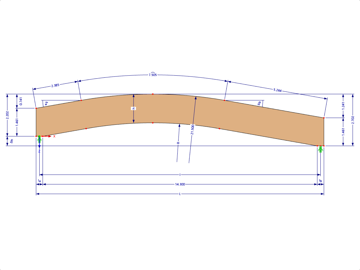 Modelo 000576 | GLB0406 | Viga laminada encolada | Curvo | Altura constante | Asimétrico con parámetros