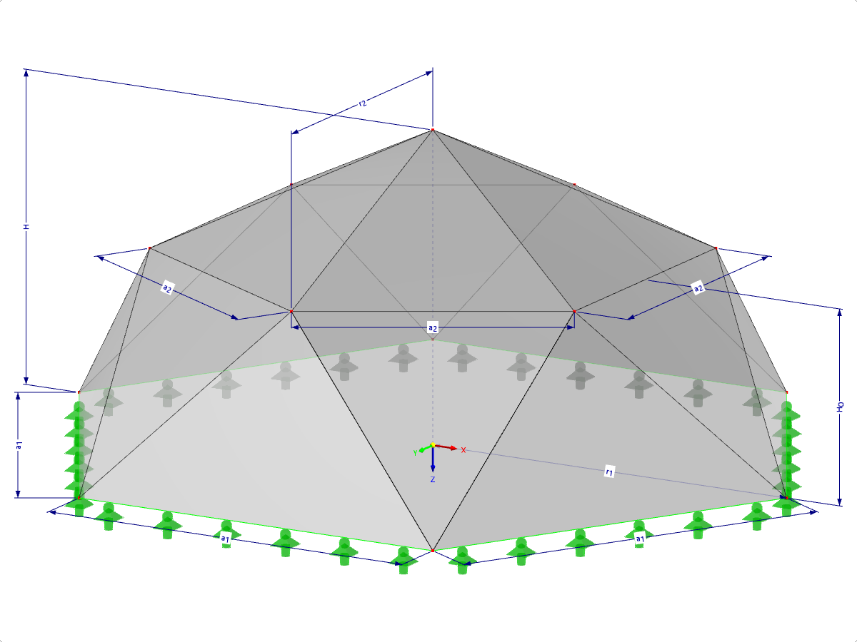 Modelo 001323 | FPC023-b (variante más general de 034-FPC023-a) | Sistemas de estructuras piramidales plegadas. Superficies triangulares plegadas. Plano de planta poligonal con parámetros