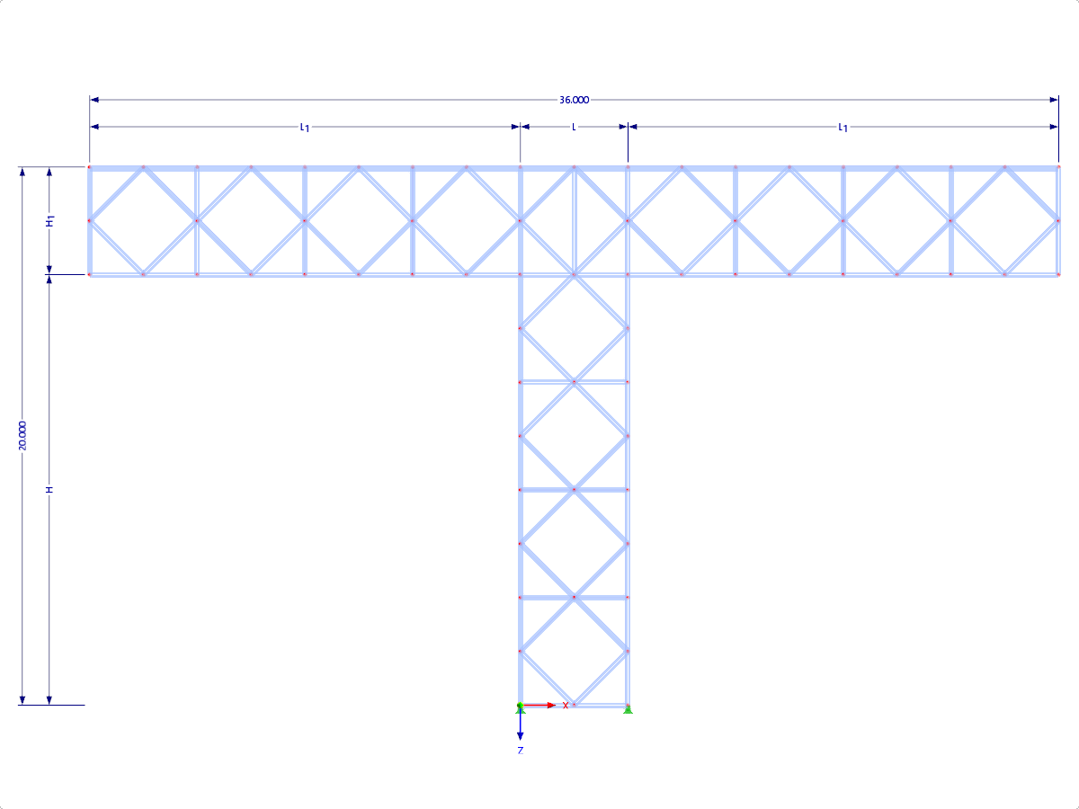 Modelo 001892 | FTZ100 | Entrada a través del número de bahías horizontales (nh), bahías verticales (nv), longitud media (L), (L_1) y alturas (H, H_1) con parámetros