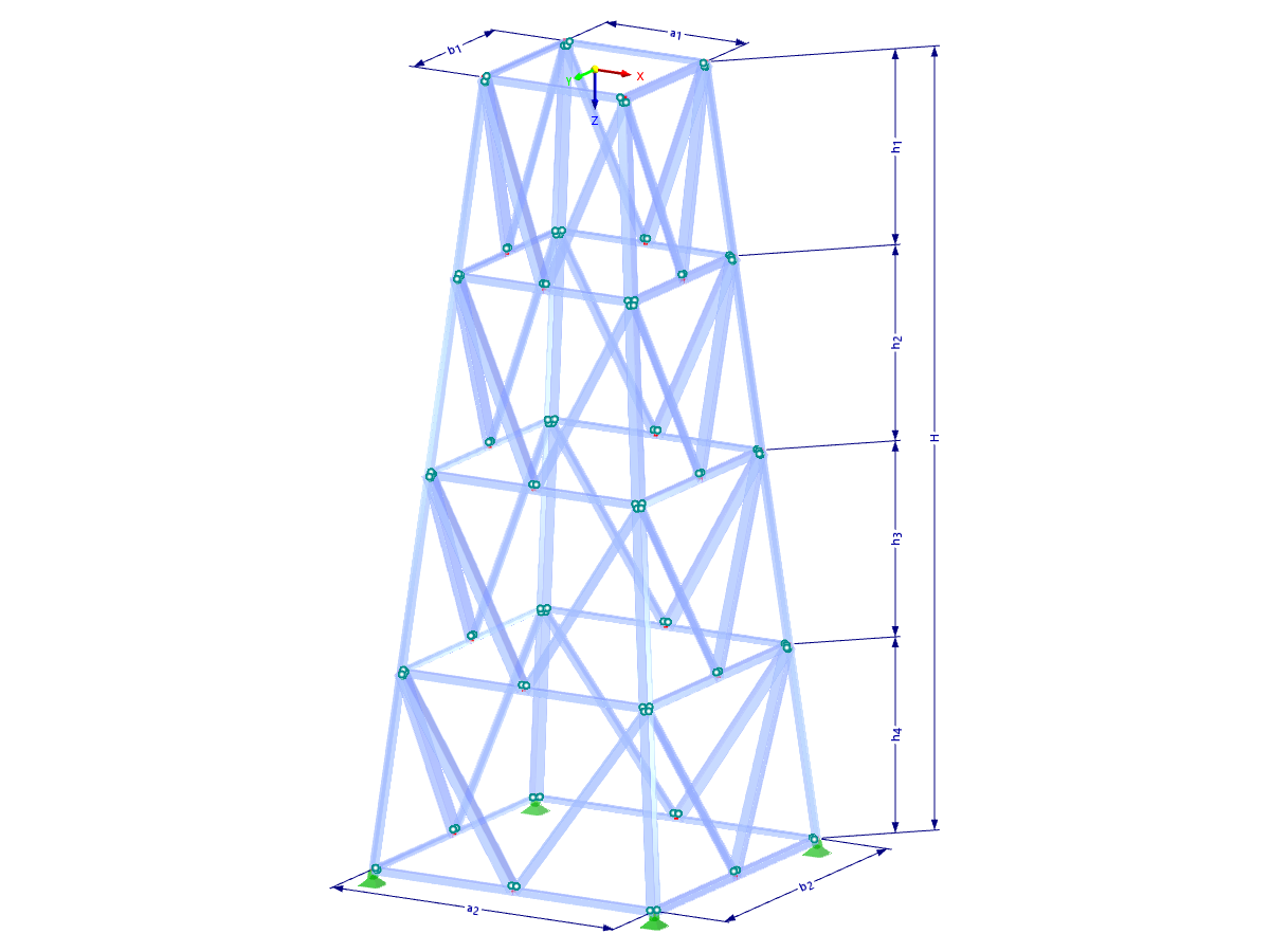 Modelo 002095 | TSR051 | Torre de celosía | Planta rectangular | K-diagonales superior y horizontales con parámetros