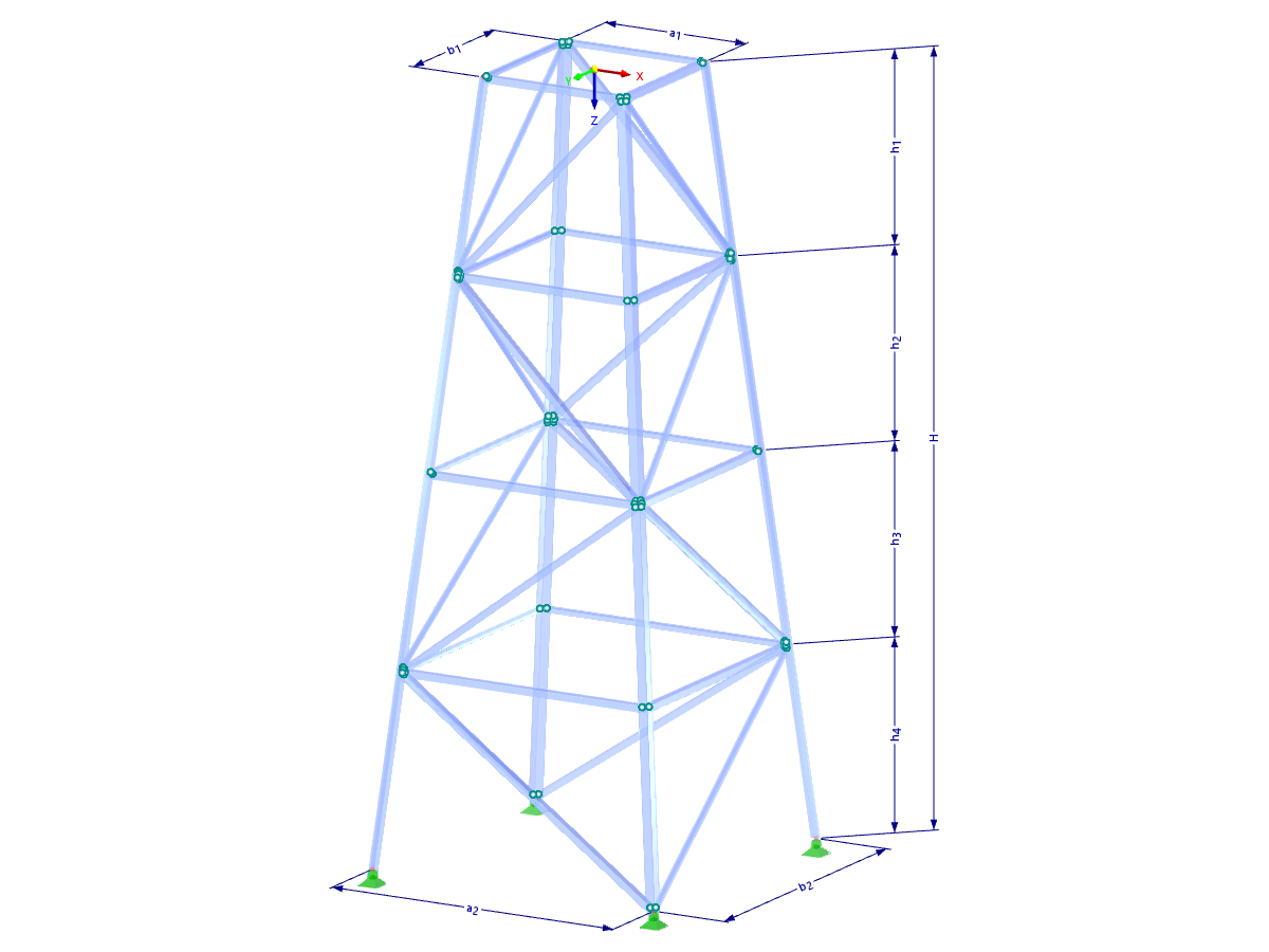 Modelo 002110 | TSR015-a | Torre de celosía | Planta rectangular | K-diagonales derecha/izquierda y horizontales con parámetros