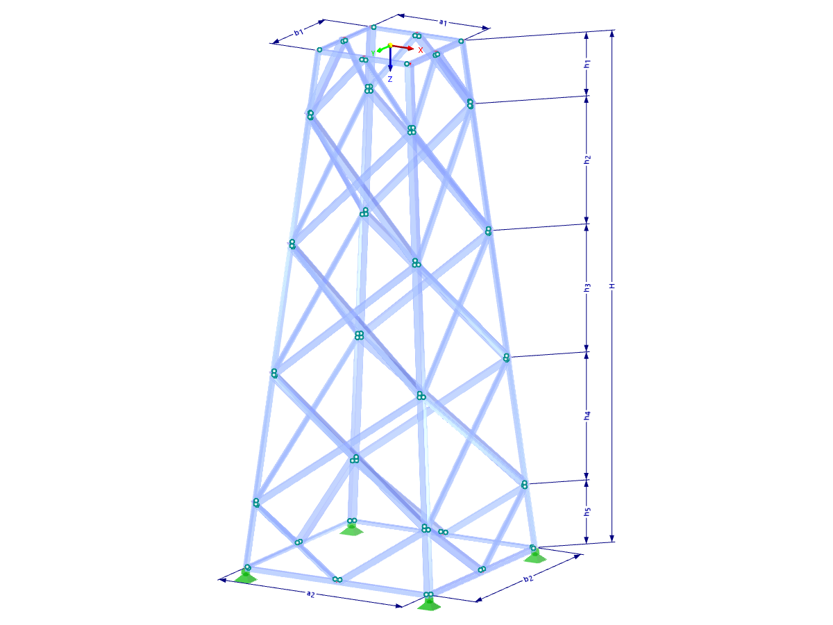 Modelo 002135 | TSR038-a | Torre de celosía | Planta rectangular | Diagonales de rombo (no interconectadas, rectas) con parámetros