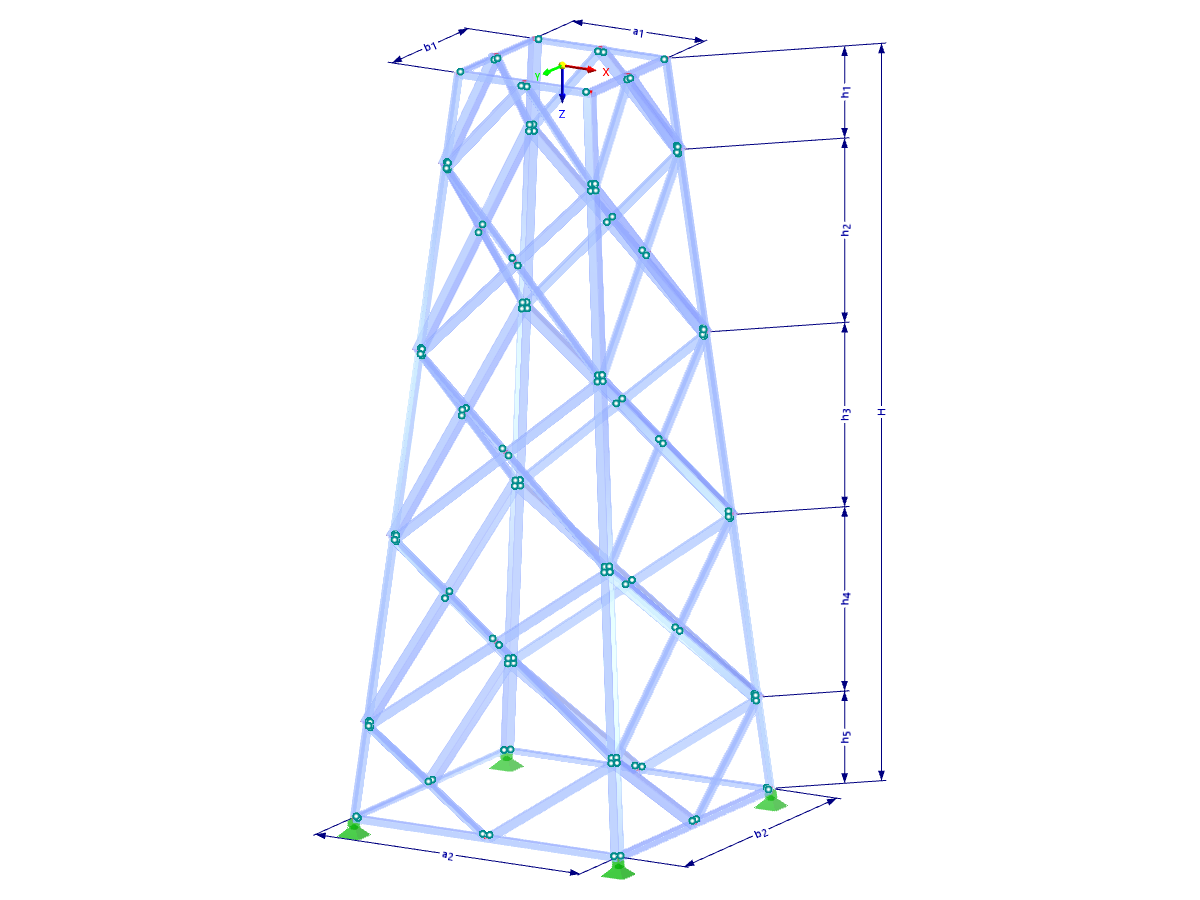 Modelo 002136 | TSR038-b | Torre de celosía | Planta rectangular | Diagonales de rombo (interconectadas, rectas) con parámetros