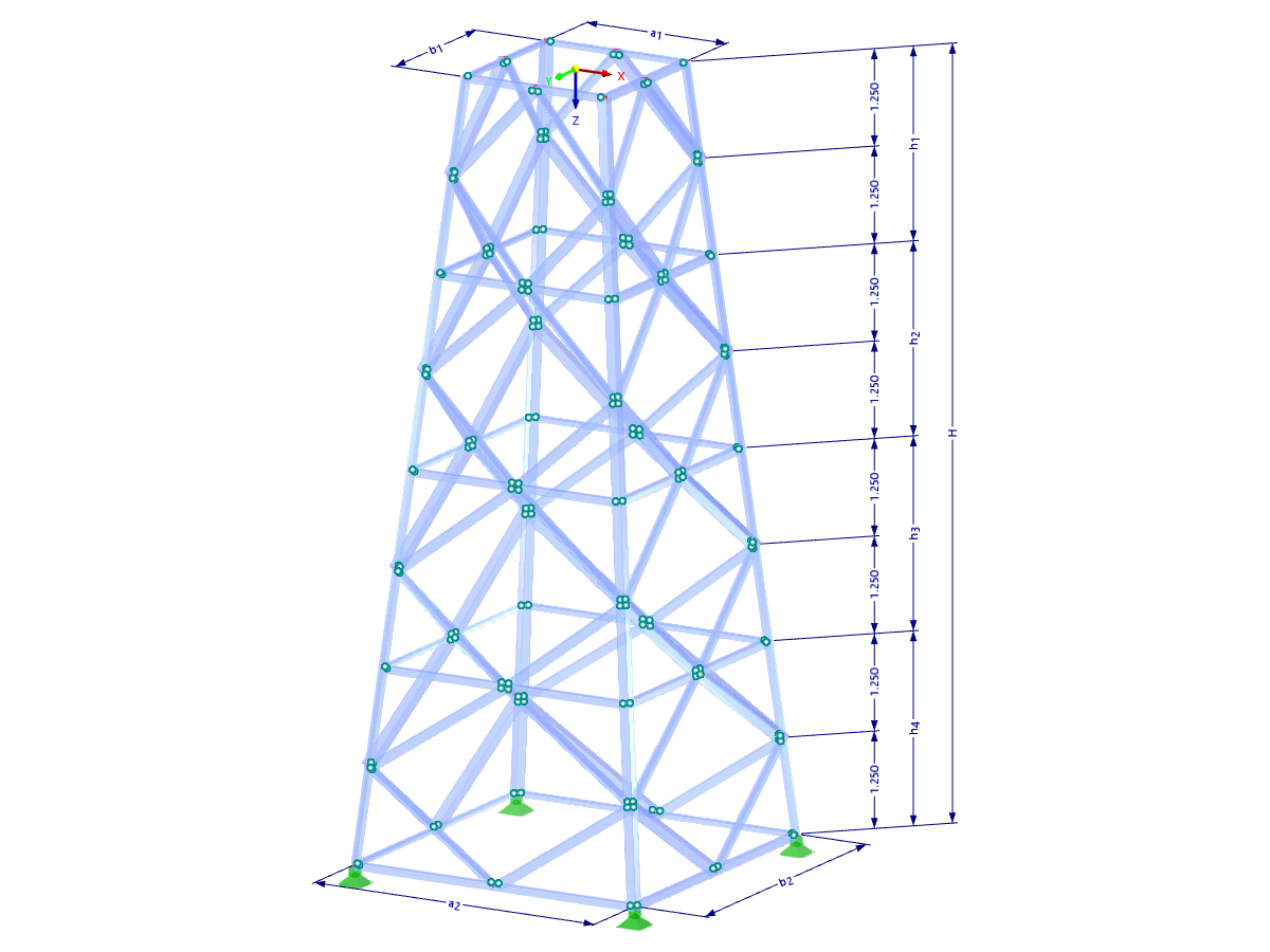 Modelo 002137 | TSR040 | Torre de celosía | Planta rectangular | Diagonales y horizontales de rombos con parámetros