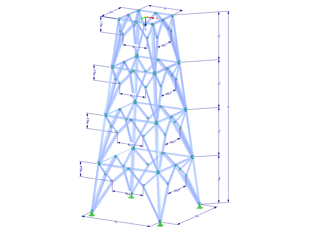 Modelo 002225 | TSR052-b | Torre de celosía | Planta rectangular | Parte inferior de las diagonales K (poligonal) con parámetros