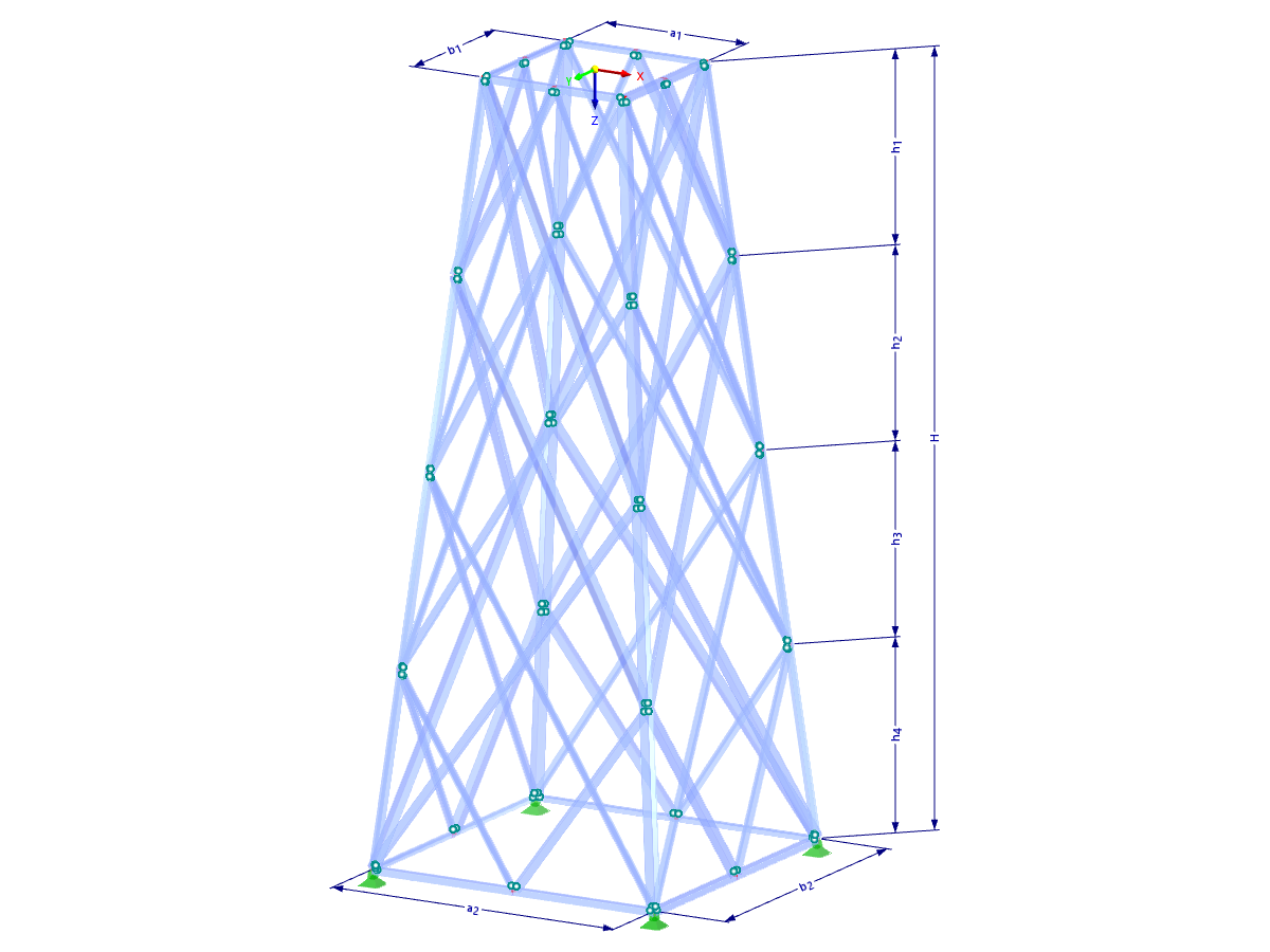 Modelo 002286 | TSR062-a | Torre de celosía | Planta rectangular | Diagonales en X dobles (no interconectadas) con parámetros