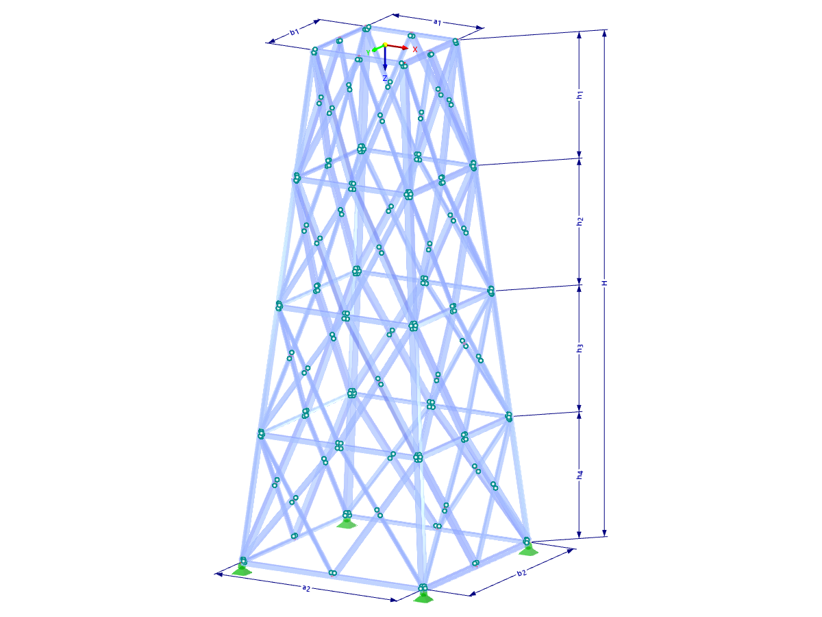 Modelo 002287 | TSR062 | Torre de celosía | Plano rectangular | Diagonales en X dobles (interconectadas) con parámetros