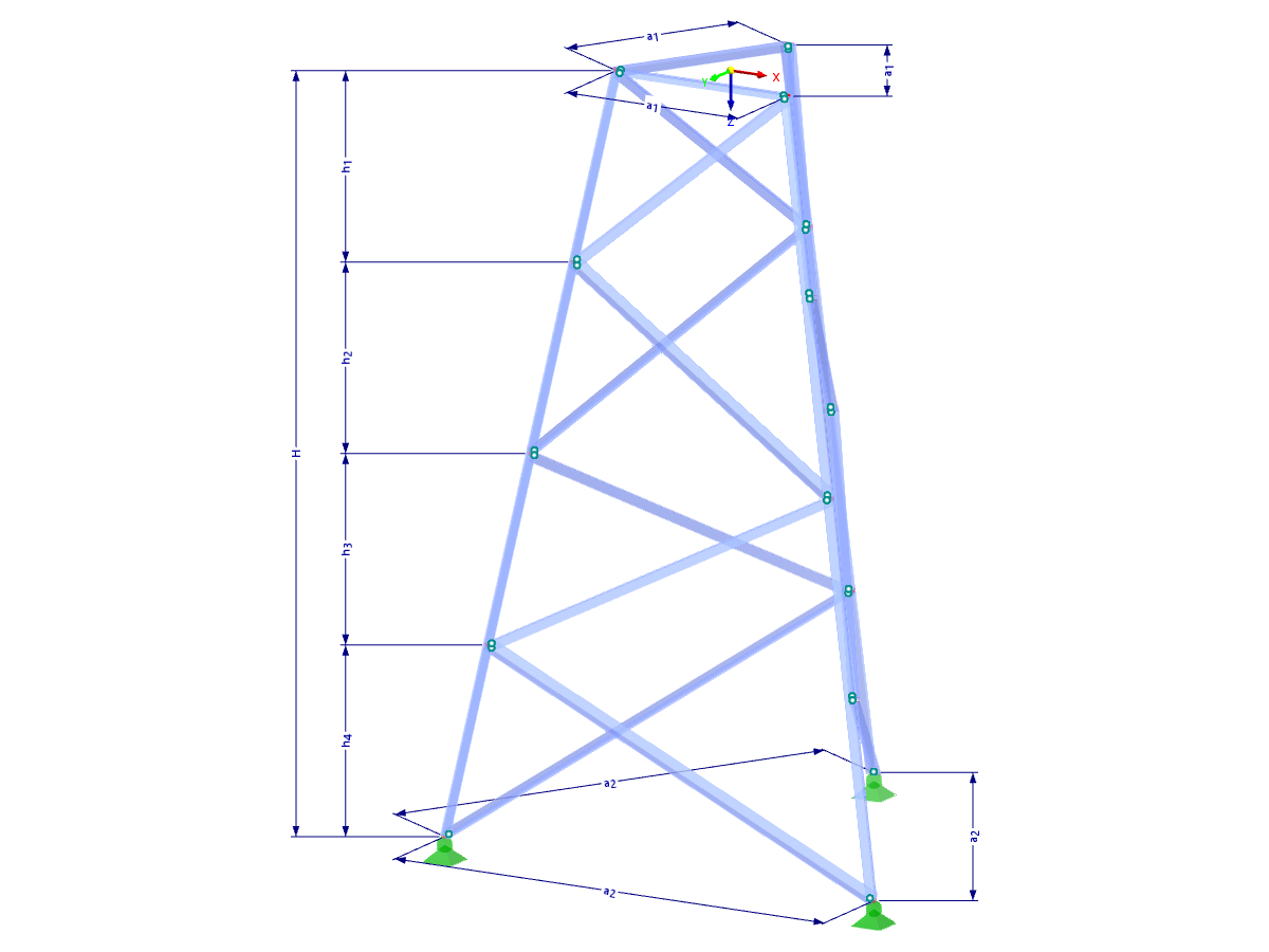 Modelo 002315 | TST012-a | Torre de celosía | Planta triangular | K-diagonales a la derecha con parámetros