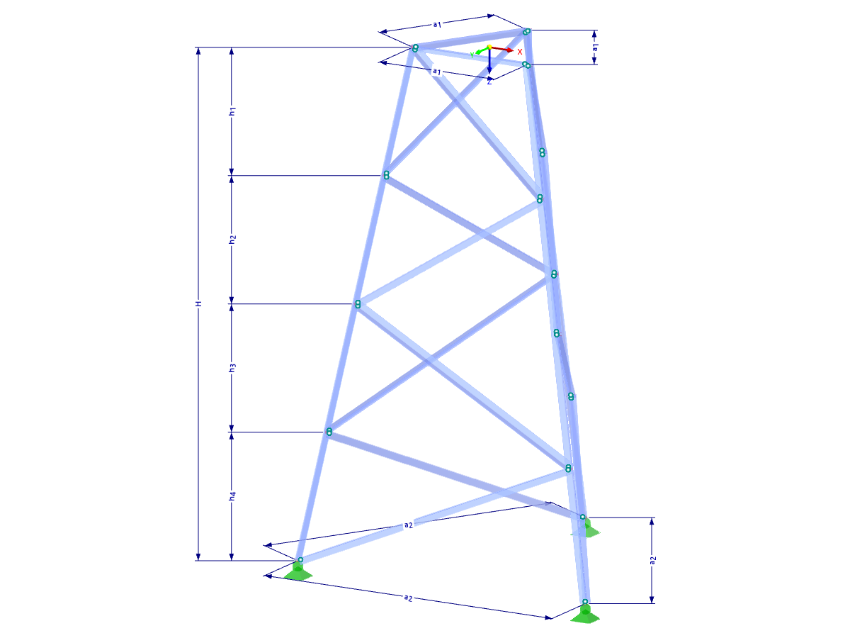 Modelo 002316 | TST012-b | Torre de celosía | Planta triangular | K-diagonales a la izquierda con parámetros