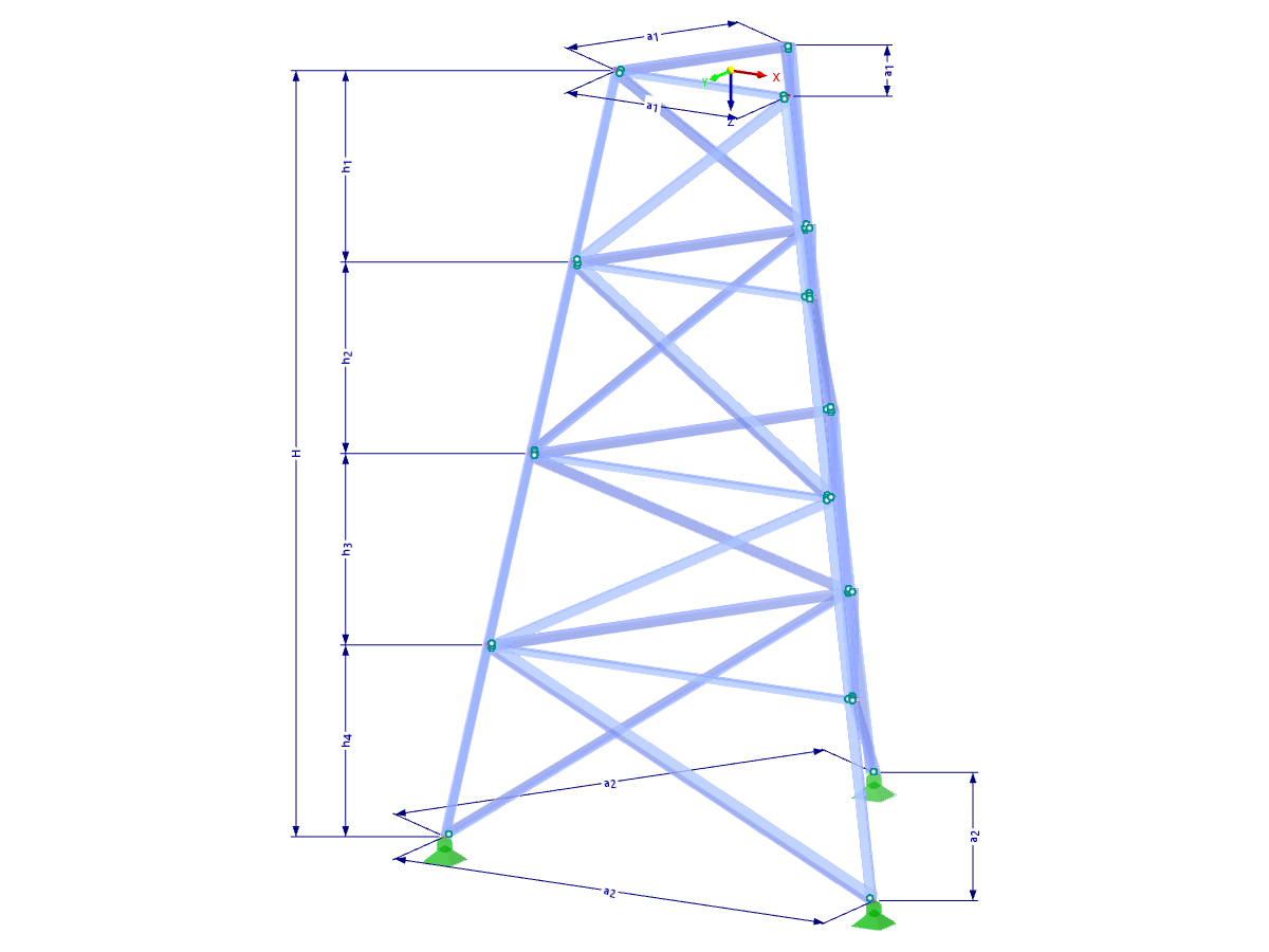 Modelo 002317 | TST013-a | Torre de celosía | Planta triangular | K-diagonales derechas y horizontales con parámetros