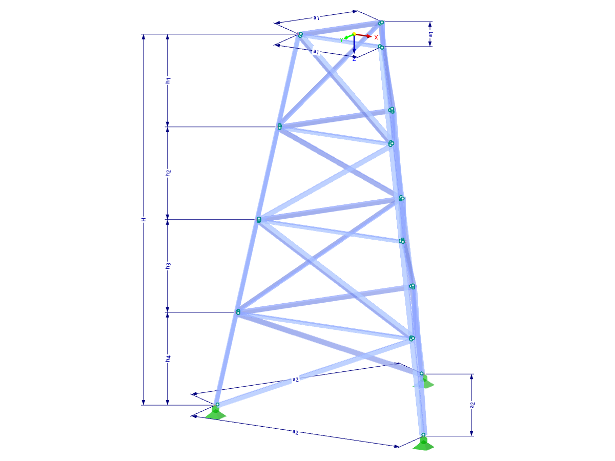 Modelo 002318 | TST013-b | Torre de celosía | Planta triangular | K-diagonales a la izquierda y horizontales con parámetros