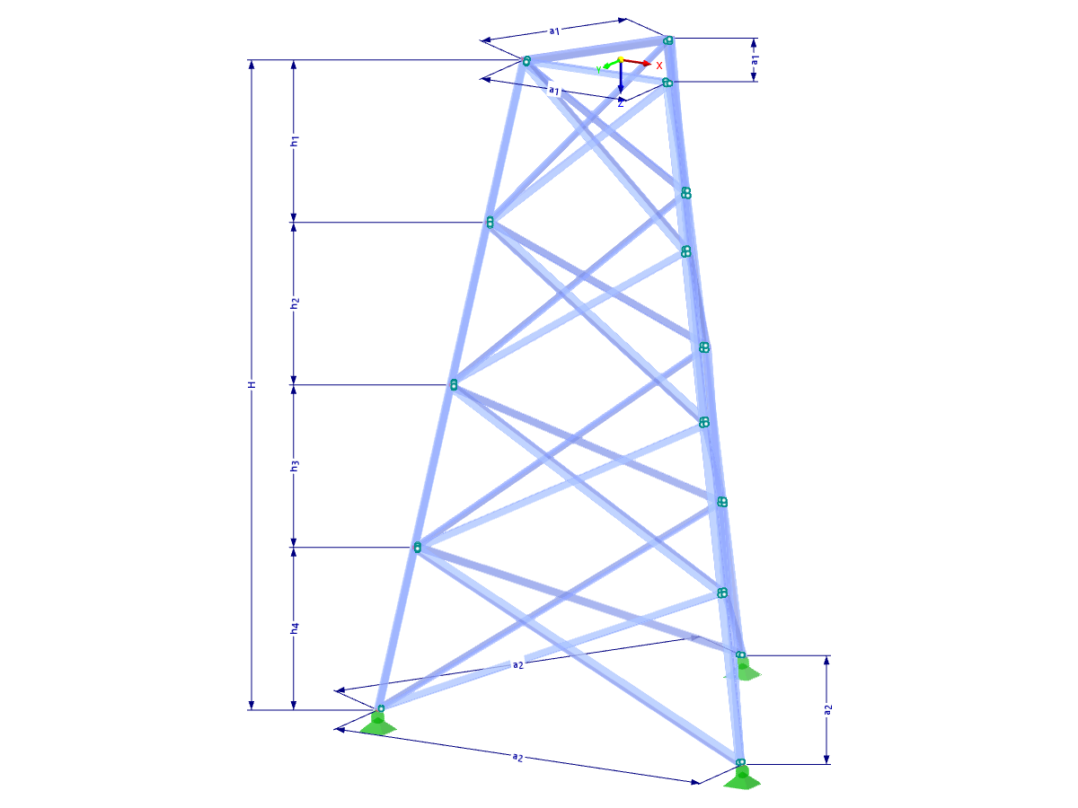 Modelo 002334 | TST034-a | Torre de celosía | Planta triangular | Diagonales en X (no interconectadas) con parámetros