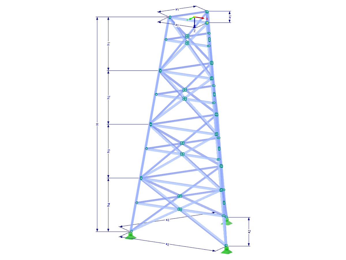 Modelo 002339 | TST037 | Torre de celosía | Planta triangular | X-diagonales (rectas) y puntales y horizontales con parámetros