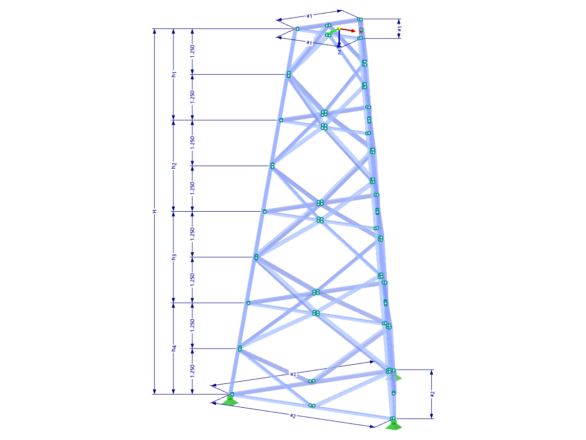 Modelo 002364 | TST040 | Torre de celosía | Planta triangular | Diagonales y horizontales de rombos con parámetros