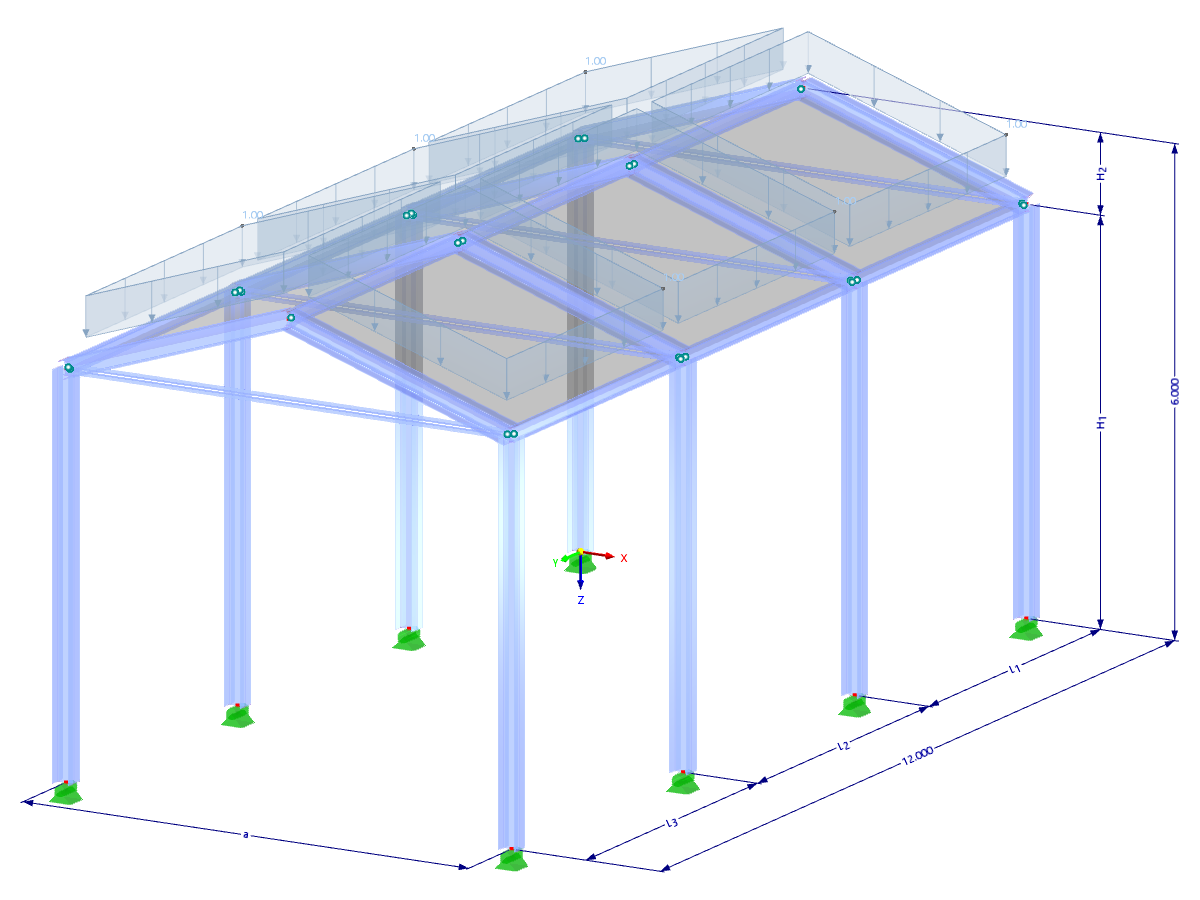 Modelo 003772 | Nave | Salón de múltiples bahías | Estructura doblada con tirante con parámetros