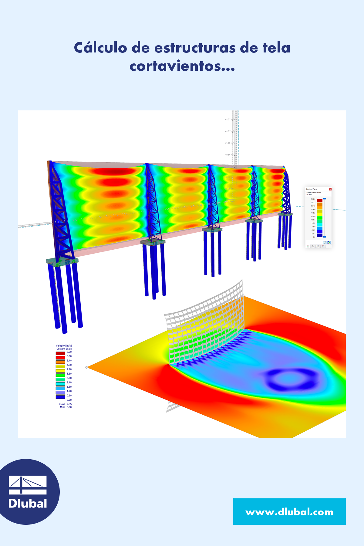 Cálculo de estructuras de tela cortavientos con RFEM 6 y RWIND 2