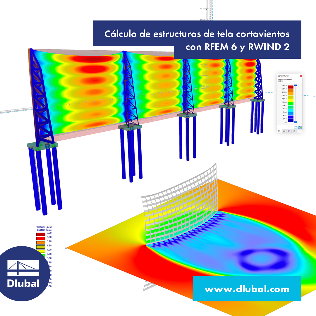 Cálculo de estructuras de tela cortavientos con RFEM 6 y RWIND 2