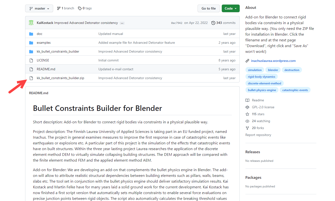Figura 3: Bullet Constraints Builder for Blender