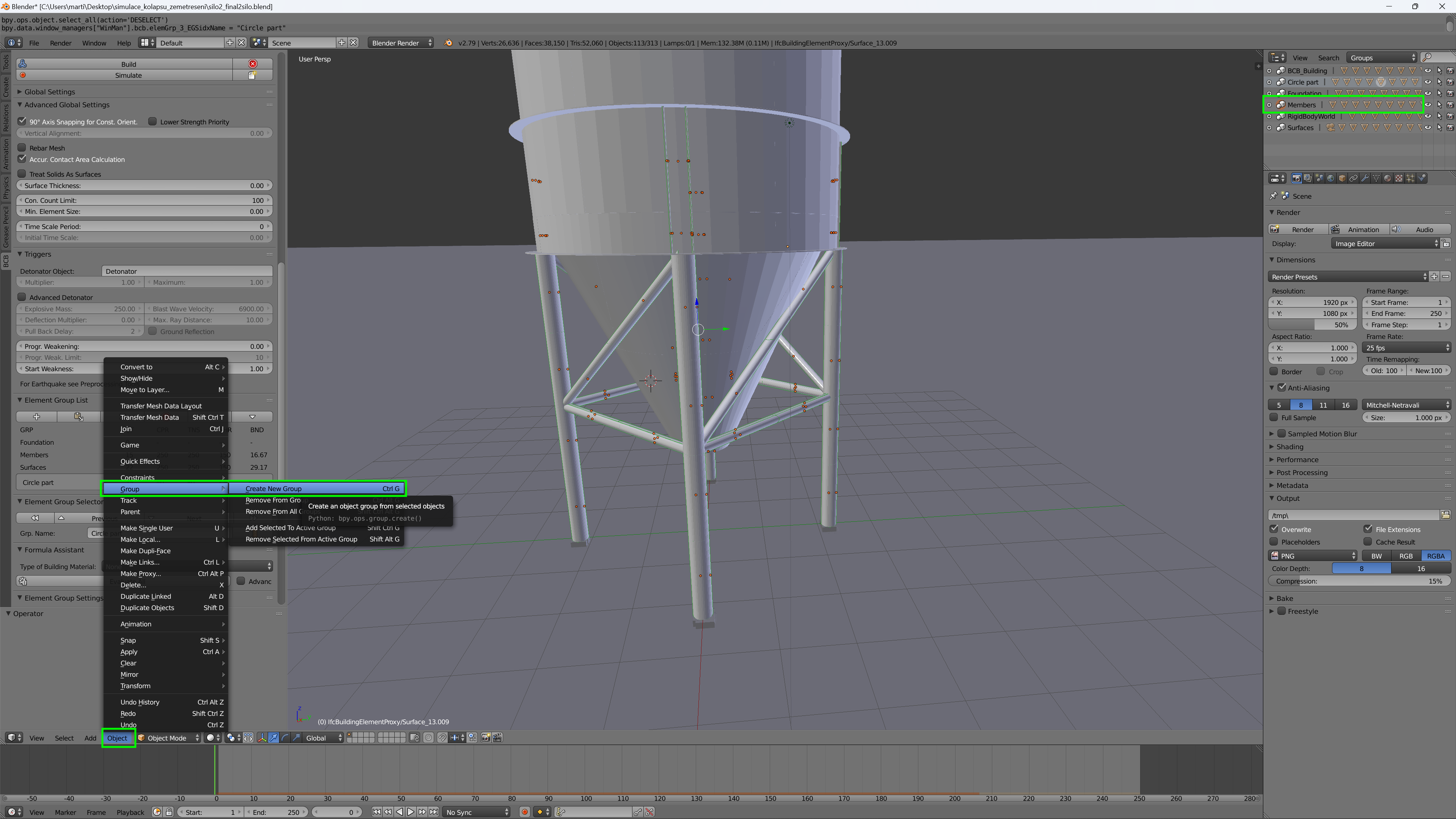 Figura 7: Clasificación de elementos de modelos en BCB Blender