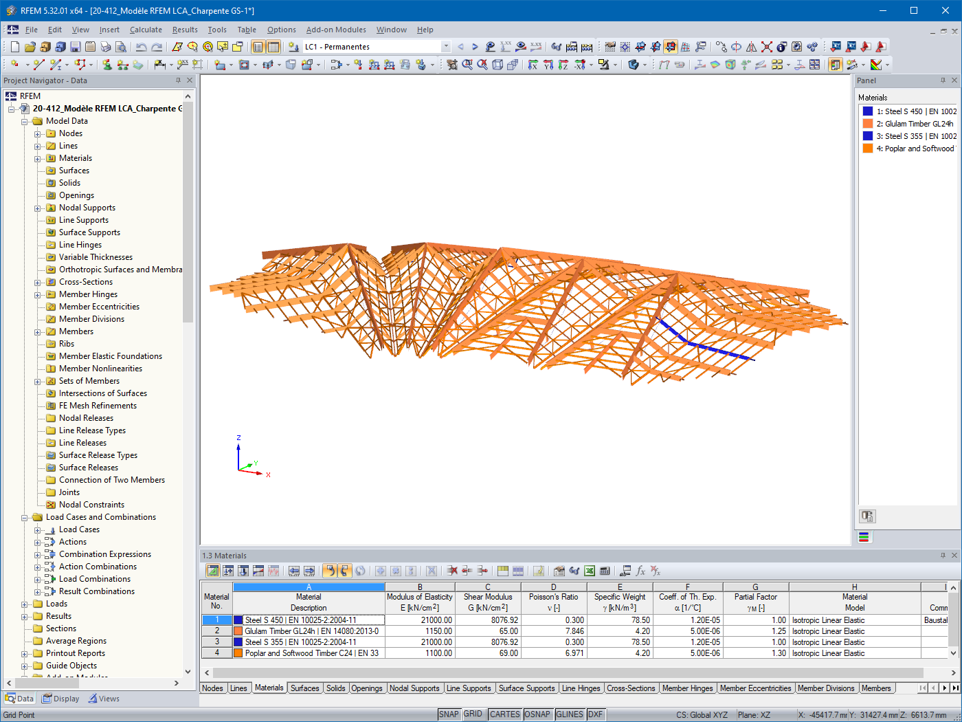 Modelo de la estructura en RFEM 5 (© LCA Construction Bois)