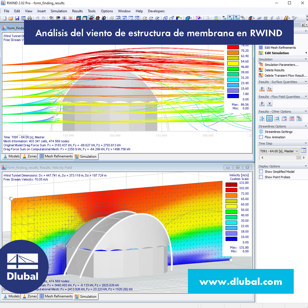 Análisis del viento de estructuras de membrana en RWIND