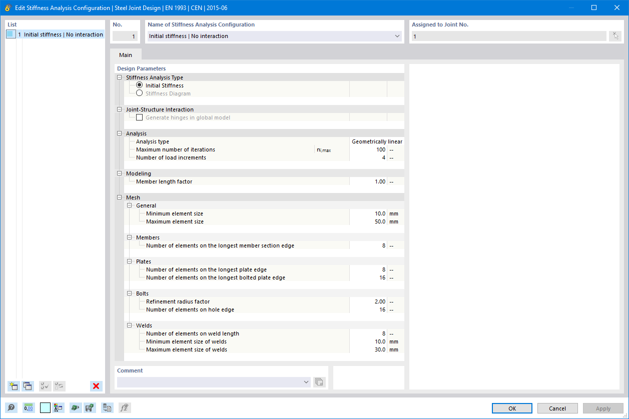 Editar configuración del análisis de rigidez