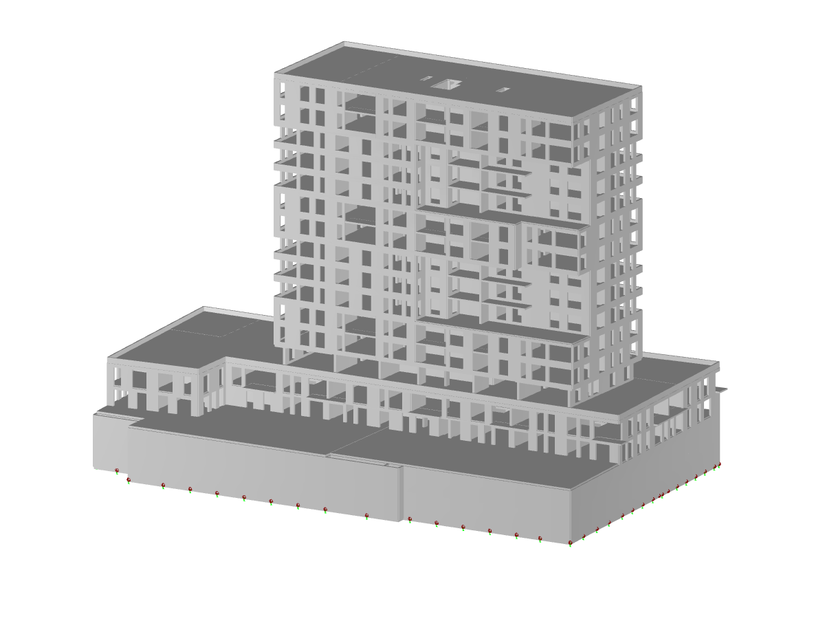 Modelo del edificio residencial de gran altura en RFEM (© bauart Konstruktions GmbH & Co. KG)