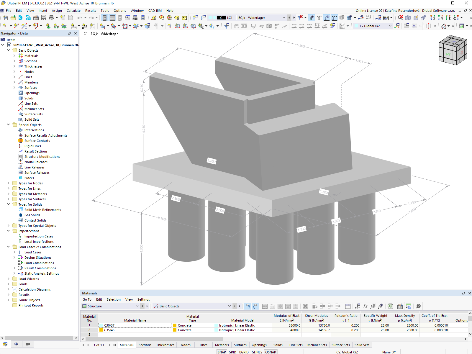 Modelo de RFEM del estribo del puente de hormigón