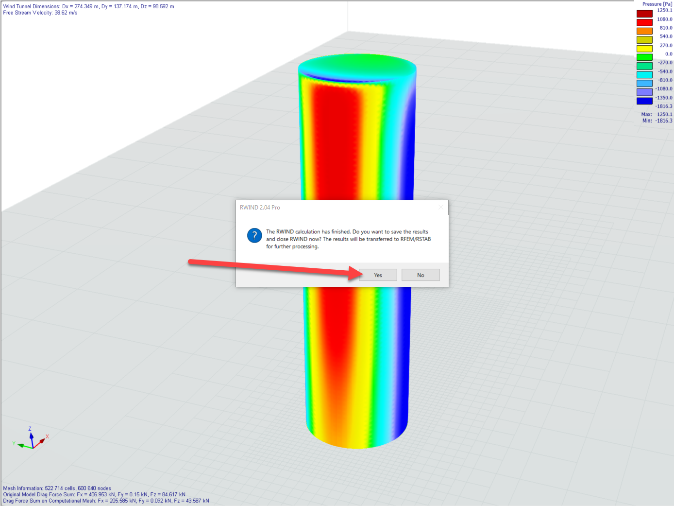 Exportación de resultados de simulación de viento de RWIND a RFEM