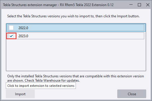 Administrador de extensiones de Tekla Structures