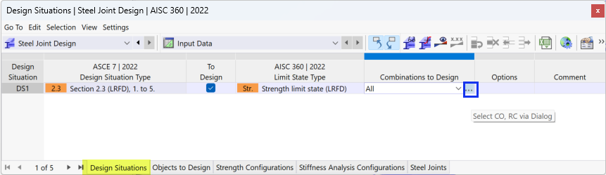 Modificación de combinaciones para el cálculo