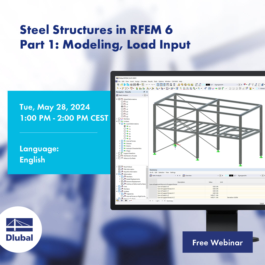 Estructuras de acero en RFEM 6\n Parte 1: Modelado, entrada de cargas