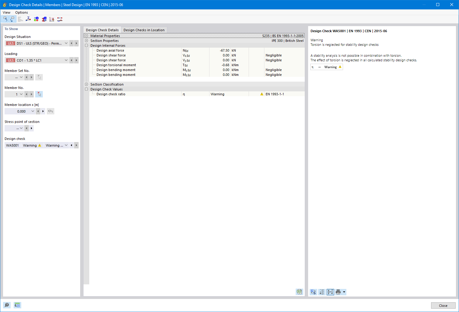 Pregunta frecuente 005500 | Al realizar el cálculo de acero en RFEM 6 o RSTAB 9, recibo la advertencia de que se omite la torsión en las comprobaciones de diseño de estabilidad. ¿Cuál es el motivo?