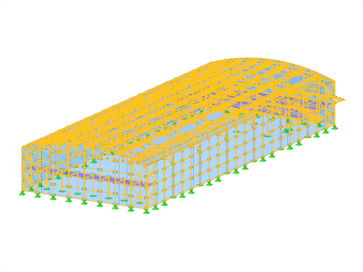 GT000487 | Diseño de la estructura de acero para un pabellón deportivo con una luz de 32 metros con marquesina