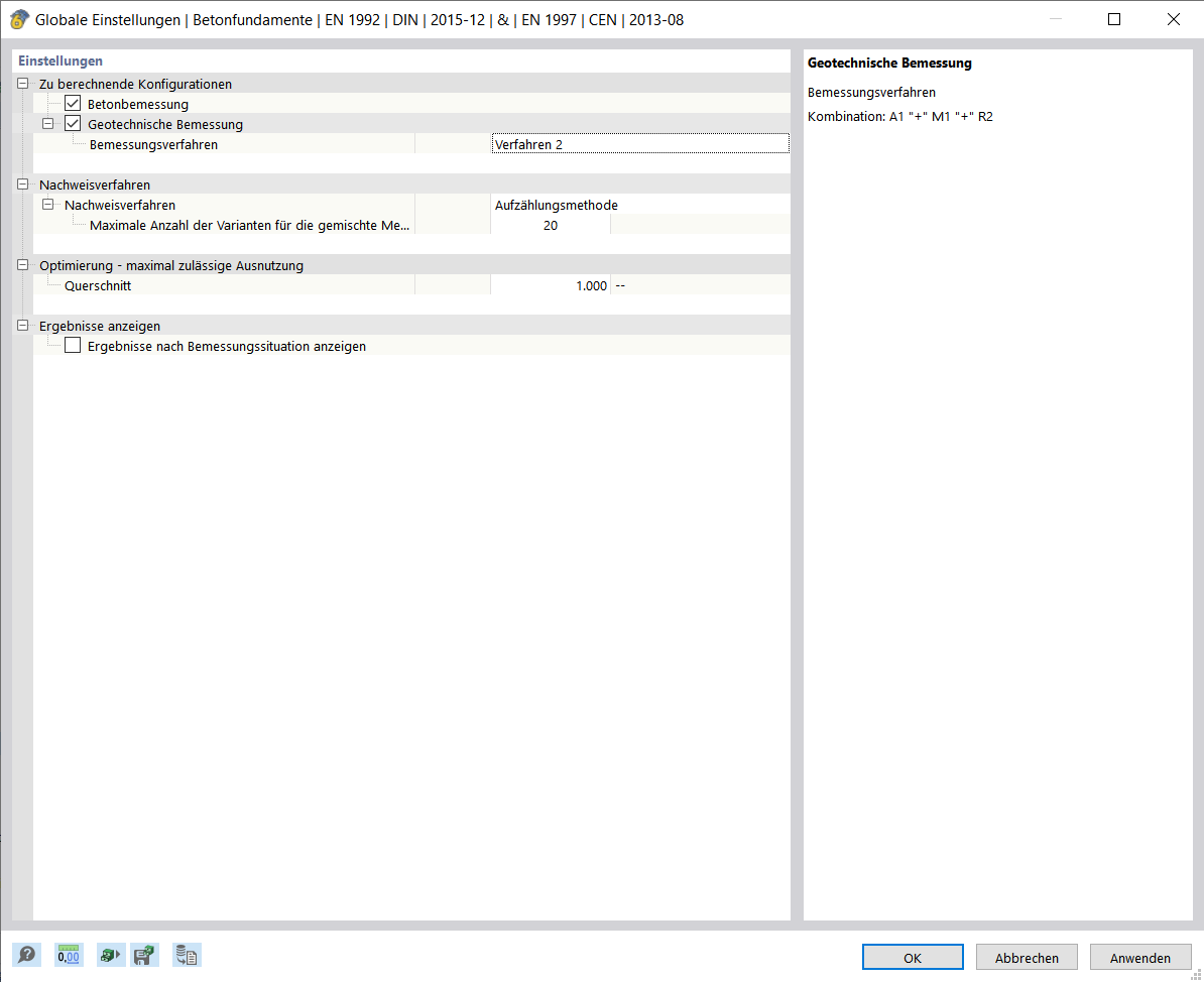 Fundamentos de hormigón | Configuraciones globales según EN 1992 y EN 1997