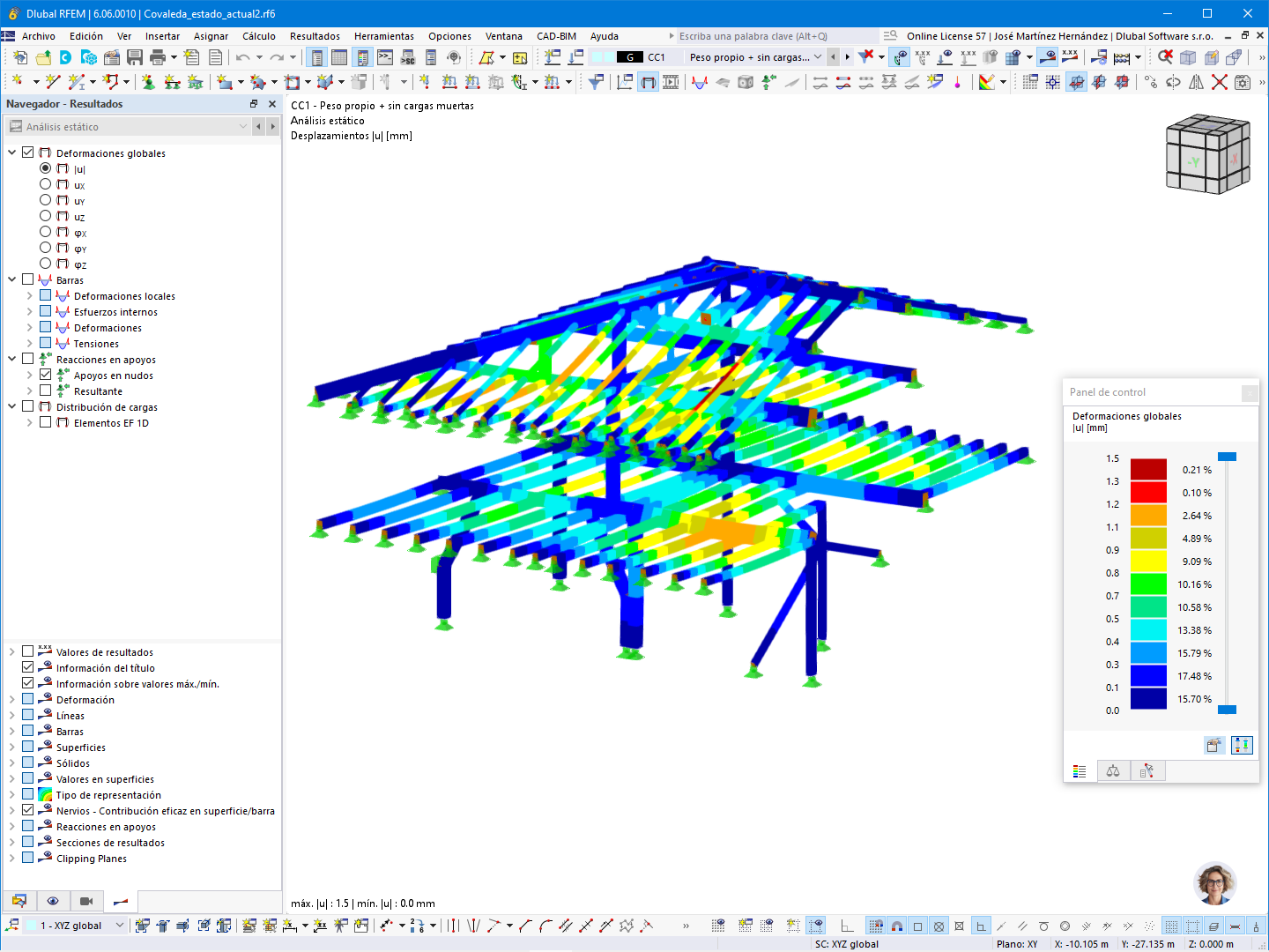 Deformaciones de la estructura sin cargas muertas