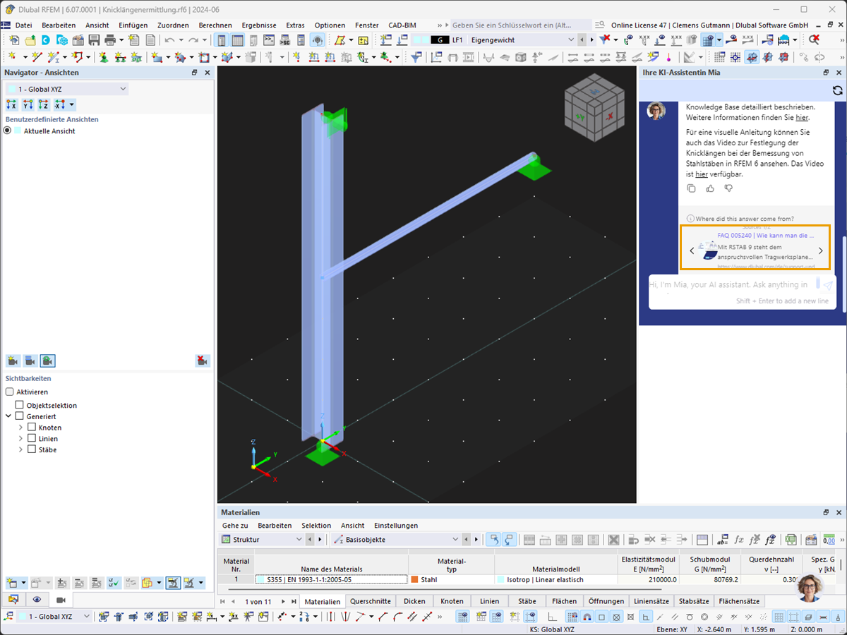 Pregunta frecuente 005557 | ¿Cómo puedo abrir los enlaces a las fuentes de las respuestas de Mia en RFEM 6, RSTAB 9 y RSECTION 1?