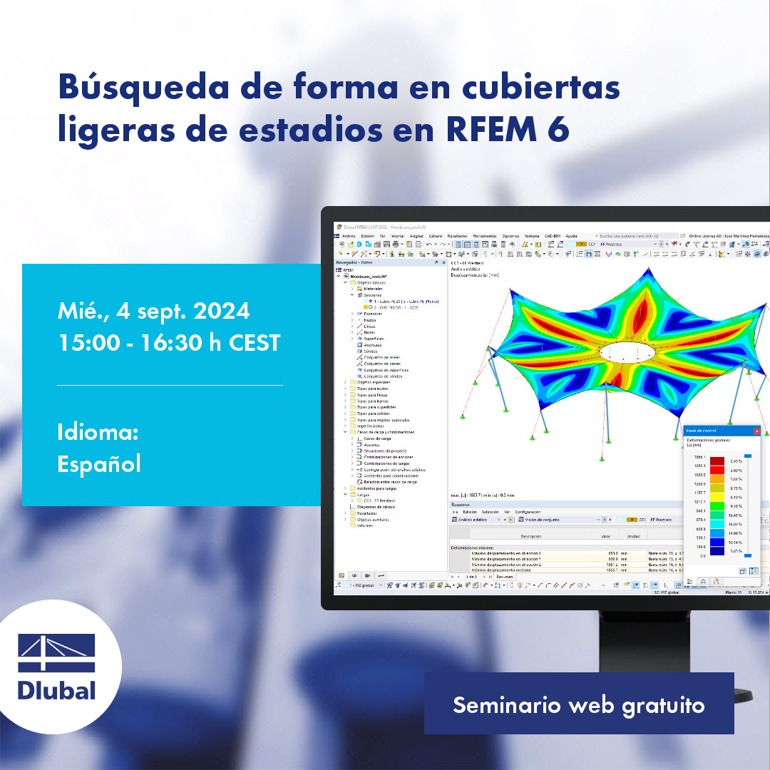 Búsqueda de forma en cubiertas ligeras de estadios en RFEM 6