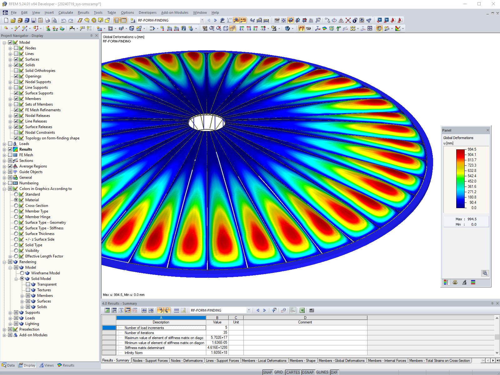 Modelo de RFEM después de la búsqueda de forma