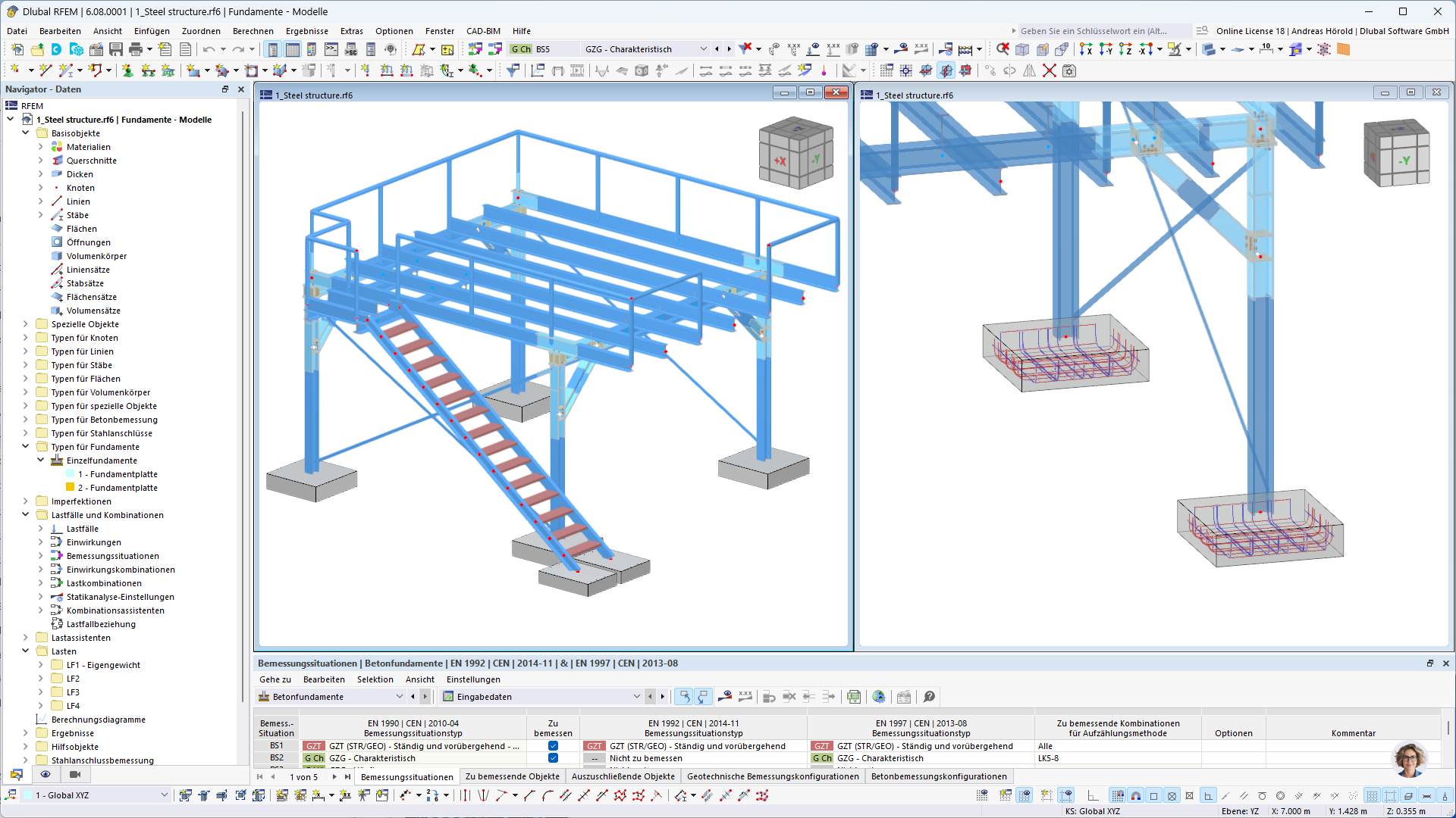 Estructura de acero con cimentaciones de hormigón