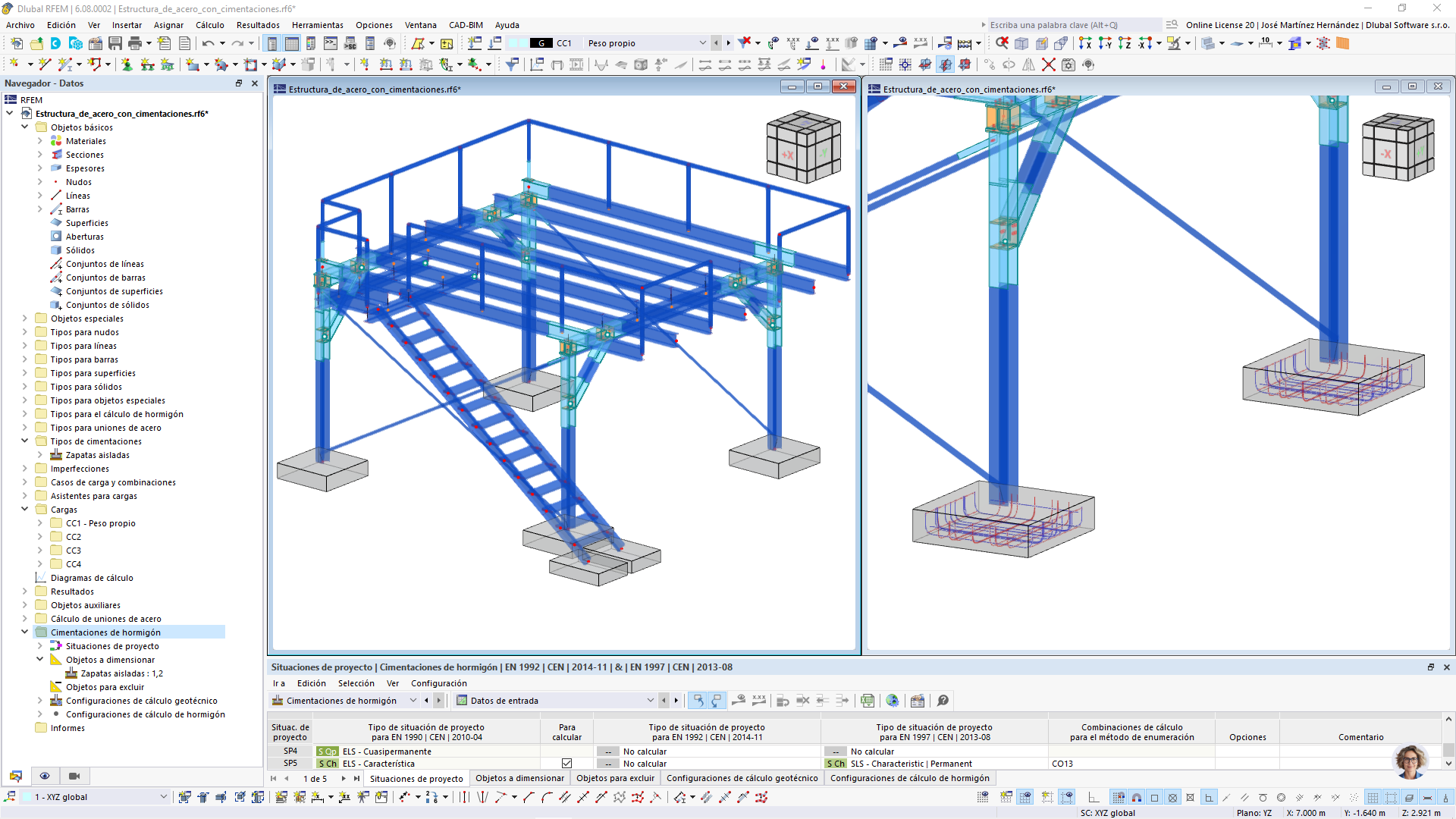 Estructura de acero con cimentaciones de hormigón