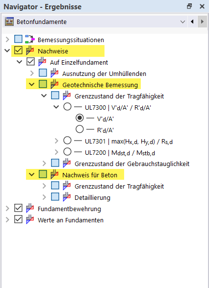 Betonfundamente | Geotechnische und Stahlbeton Nachweise im Navigator