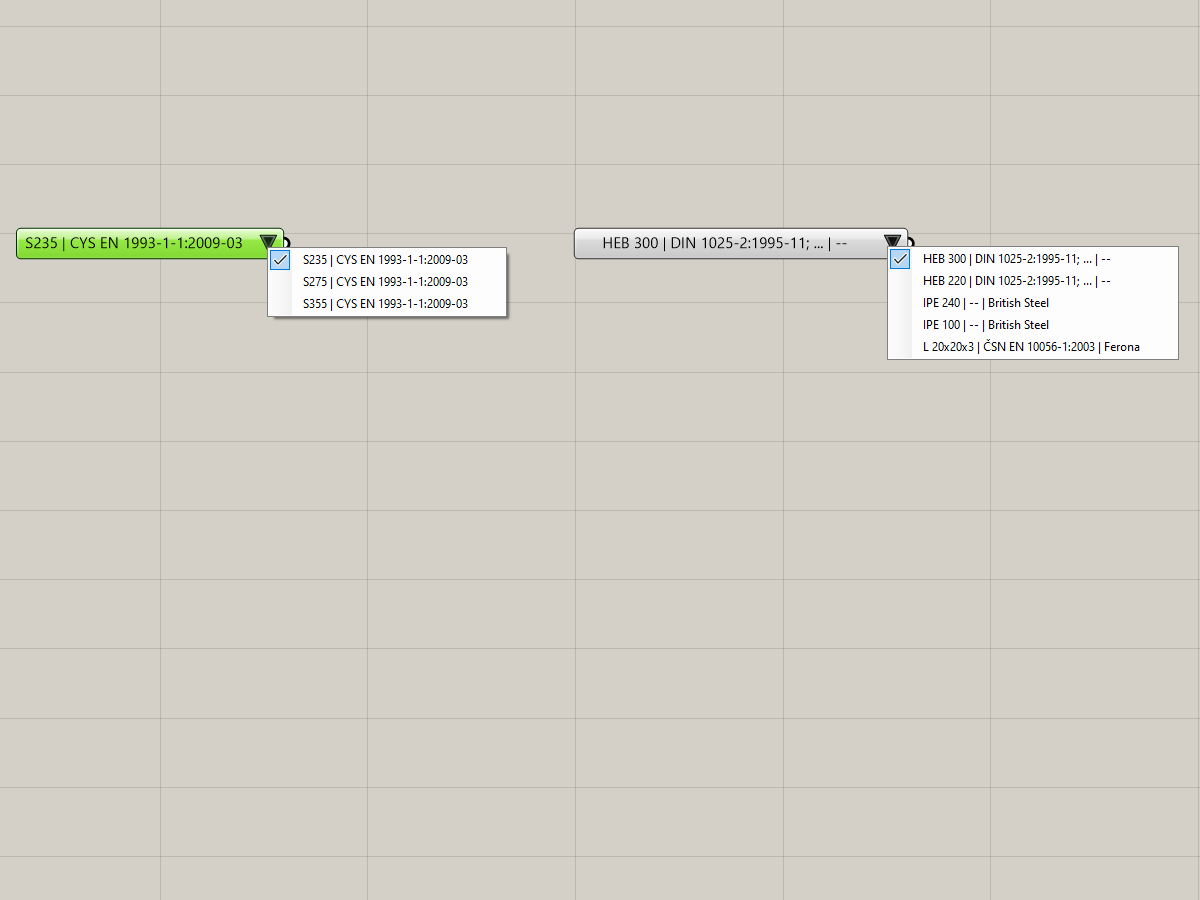 Biblioteca de materiales y secciones transversales RFEM para Grasshopper