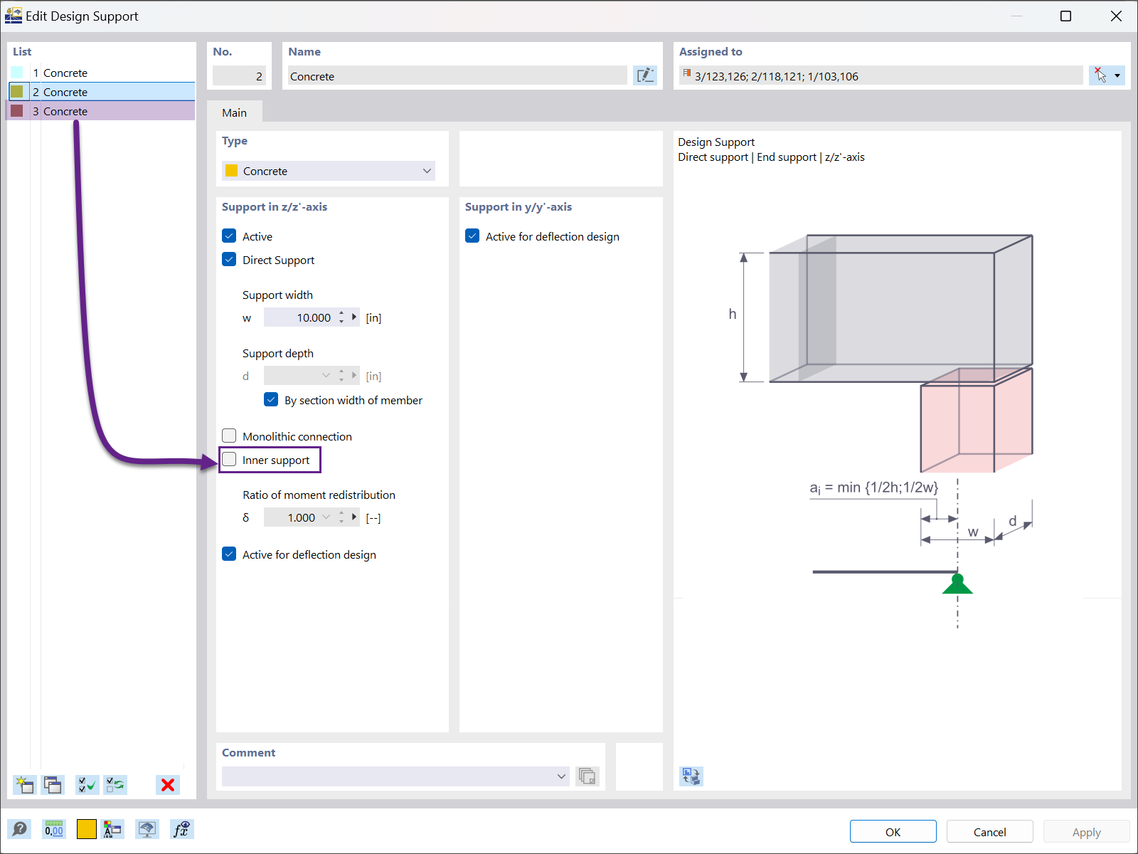 Interfaz de configuración de propiedades de diseño en software estructural