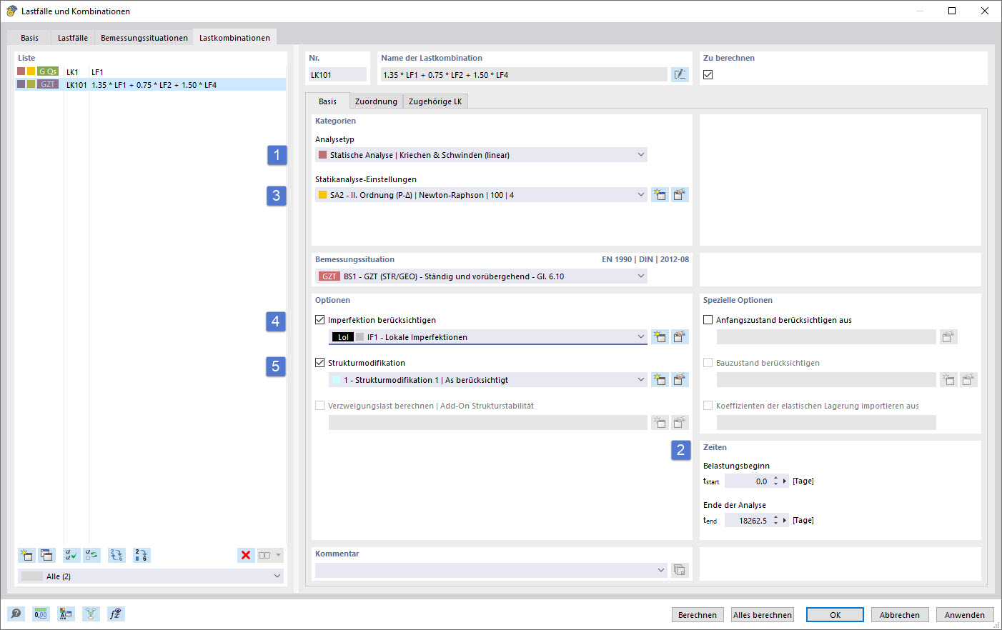 Análisis no lineal según el procedimiento general según EC 2, 5.8.6 - Configuraciones